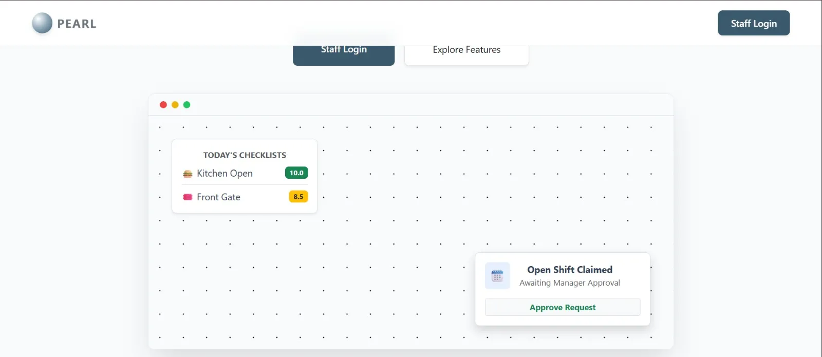 PEARL Park: Daily checklists and shift claims awaiting manager approval